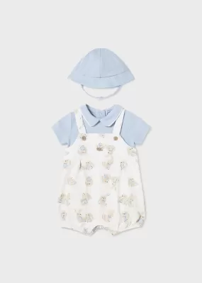 1616 - Short bodysuit w/ hat for newborn boy - Sky