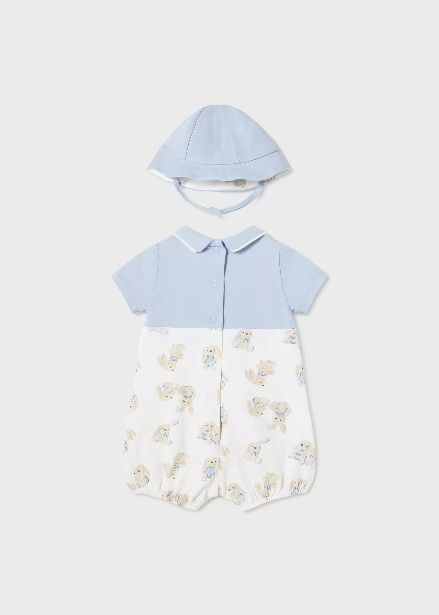 1616 - Short bodysuit w/ hat for newborn boy - Sky