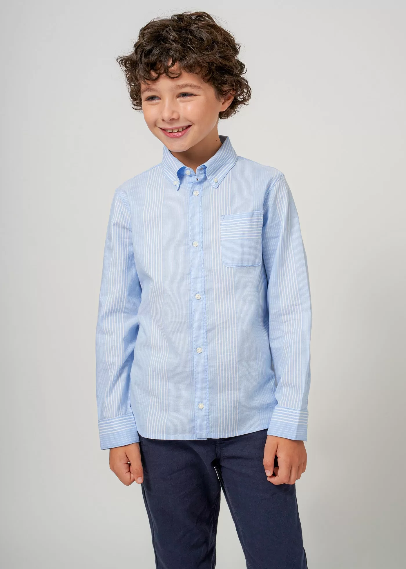 6125 - L/s oxford stripes shirt for teen boy - Sky blue