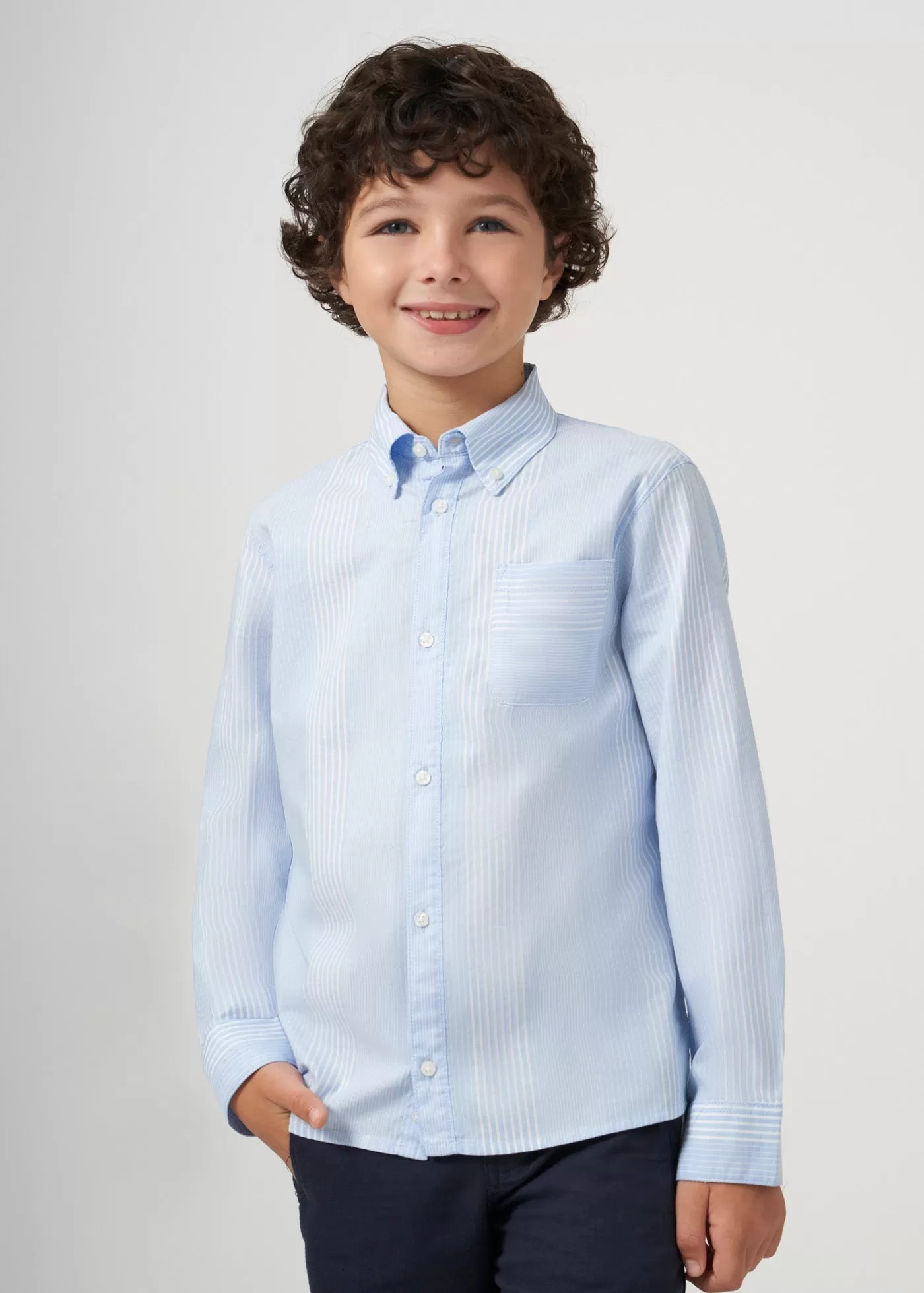 6125 - L/s oxford stripes shirt for teen boy - Sky blue