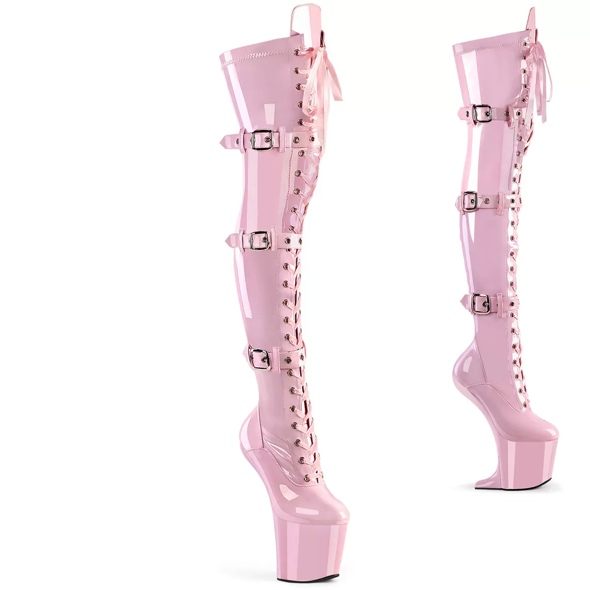 8 Inch Heelless CRAZE-3028 Baby Pink Stretch Patent