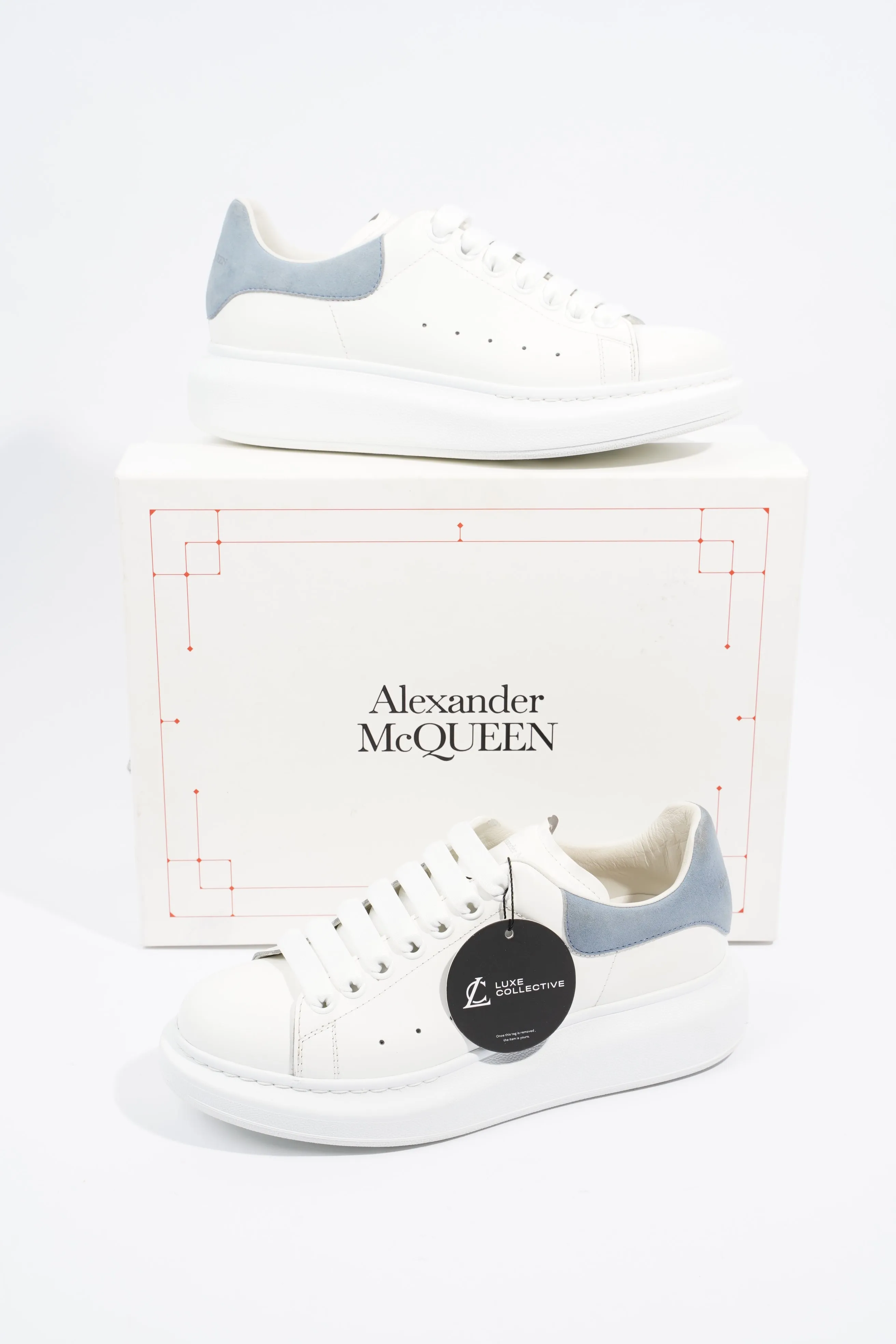 Alexander McQueen Womens Oversized Sneaker White / Baby Blue Tab EU 38 / UK 5