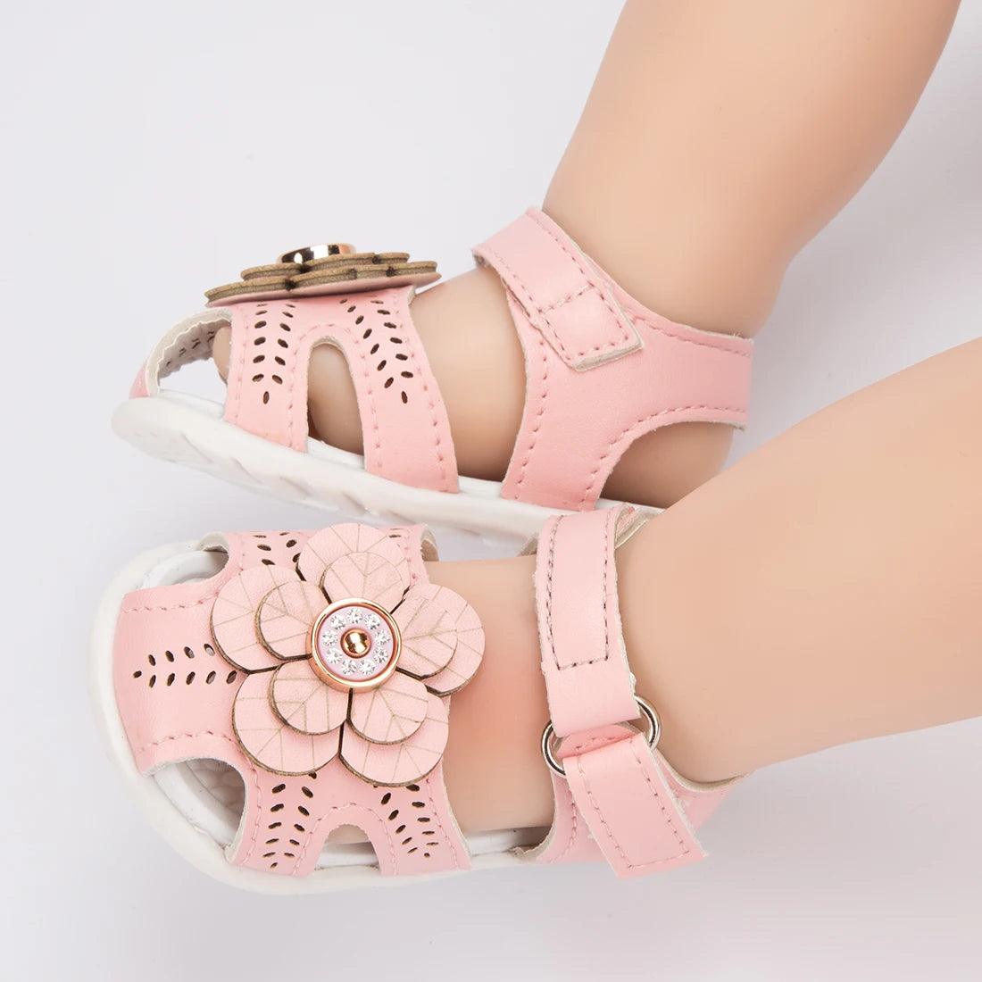 AMN226 Baby Sandals: Flower Leather Flat Toddler Girl Casual Shoes