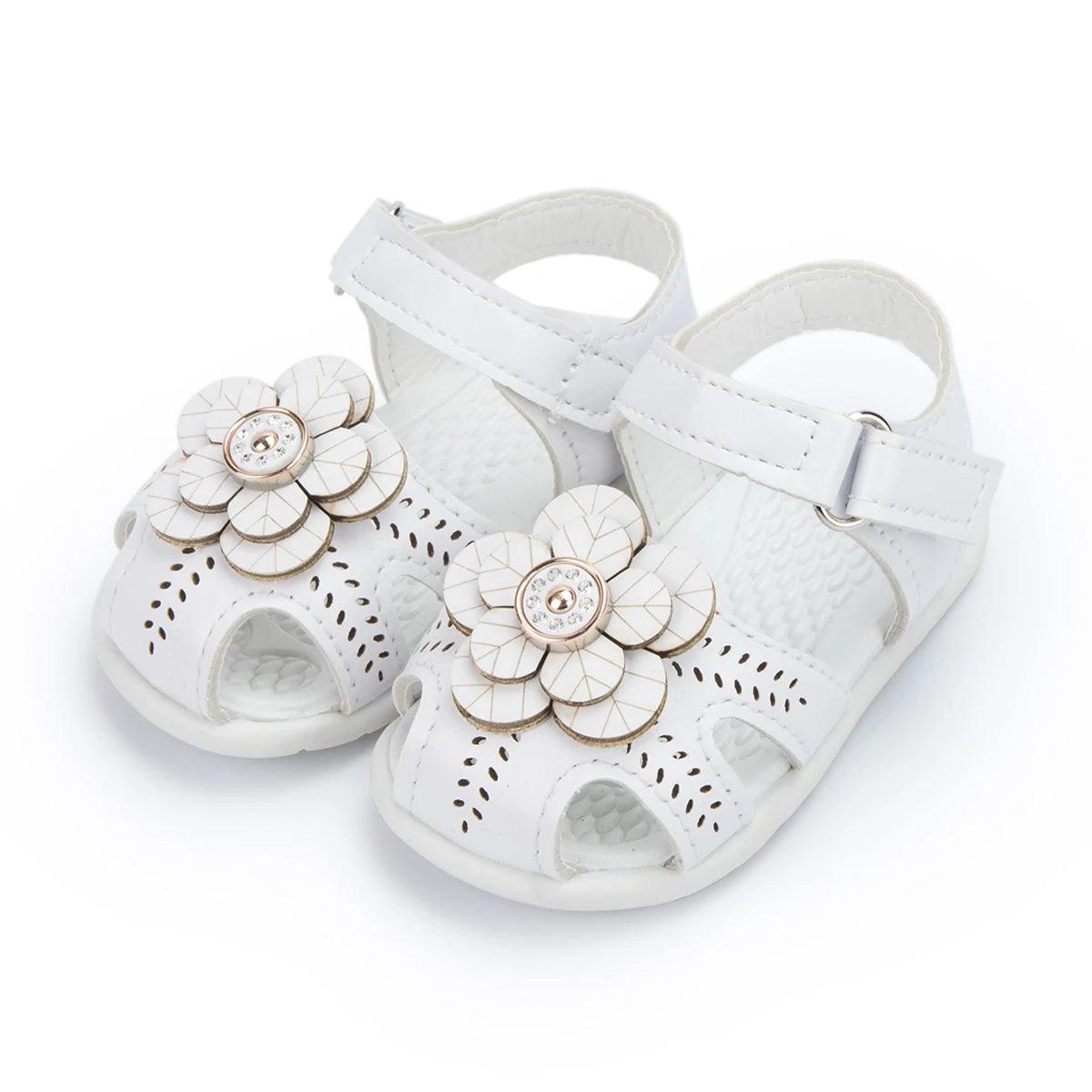 AMN226 Baby Sandals: Flower Leather Flat Toddler Girl Casual Shoes