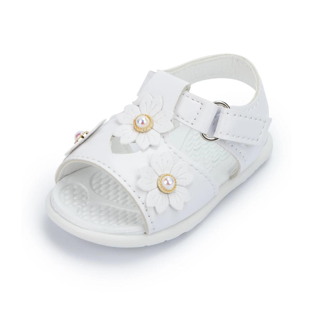 AMN226 Baby Sandals: Flower Leather Flat Toddler Girl Casual Shoes