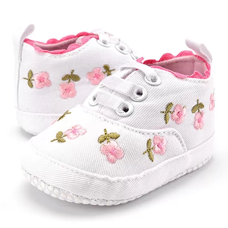 Baby Girl Shoes White Lace Floral Embroidered Soft Shoes Prewalker Walking Toddler Kids Shoes free shipping