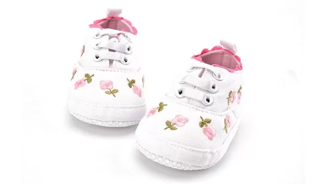 Baby Girl Shoes White Lace Floral Embroidered Soft Shoes Prewalker Walking Toddler Kids Shoes free shipping