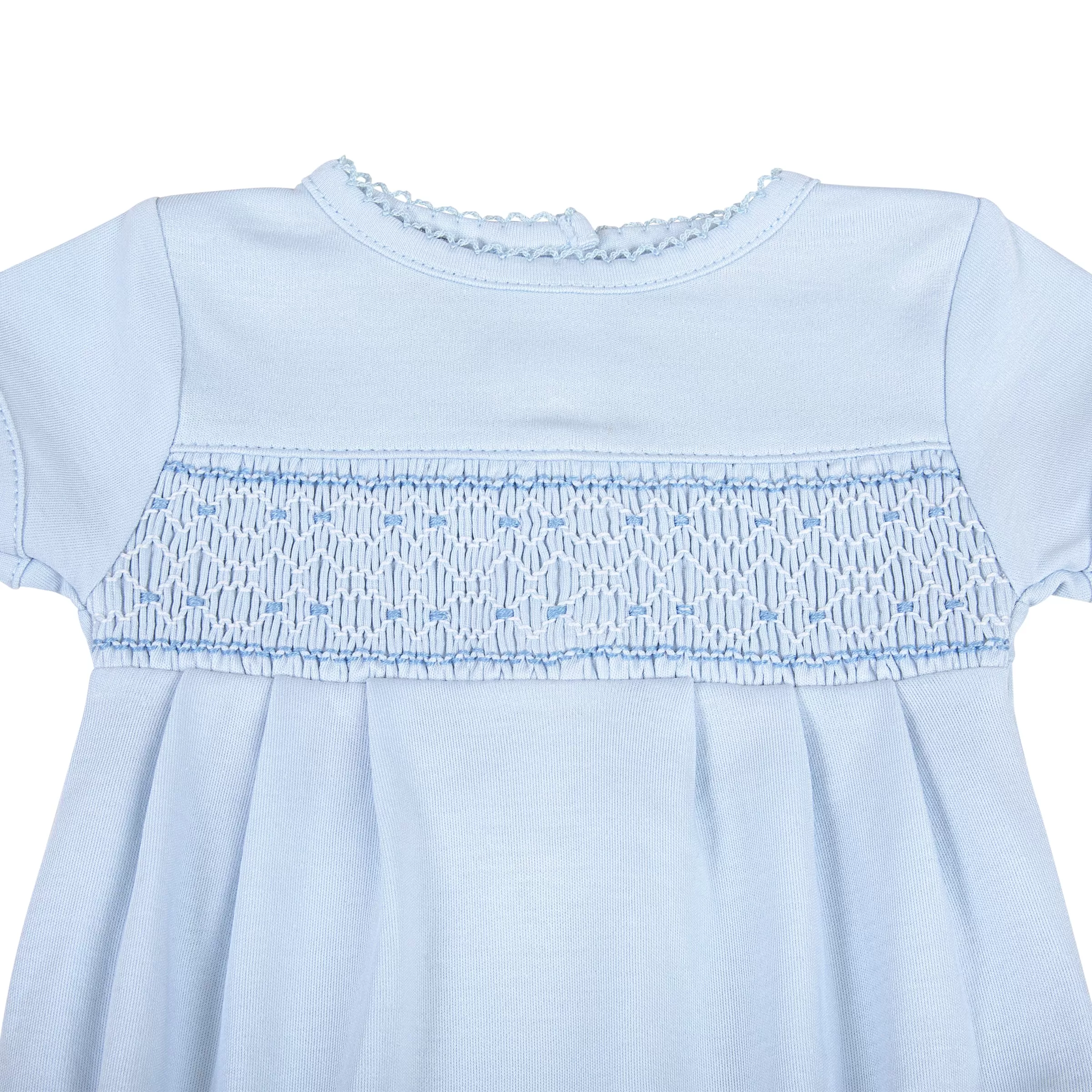 Blue Smocked Short Sleeve Boy Bubble