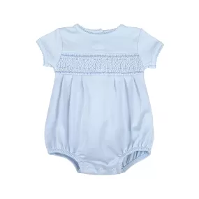 Blue Smocked Short Sleeve Boy Bubble