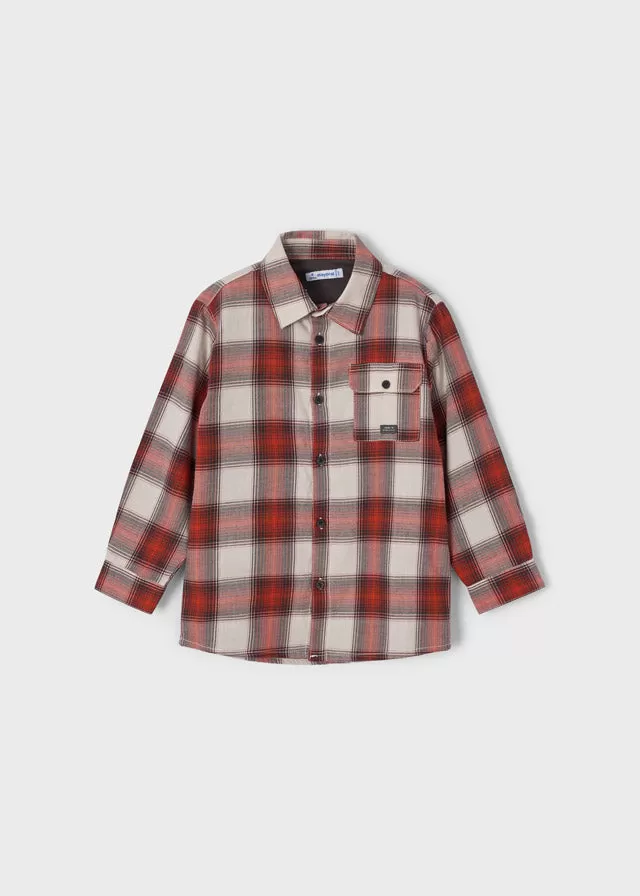 Checked overshirt for boy - Rust