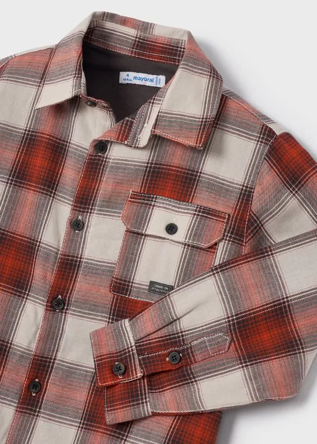 Checked overshirt for boy - Rust