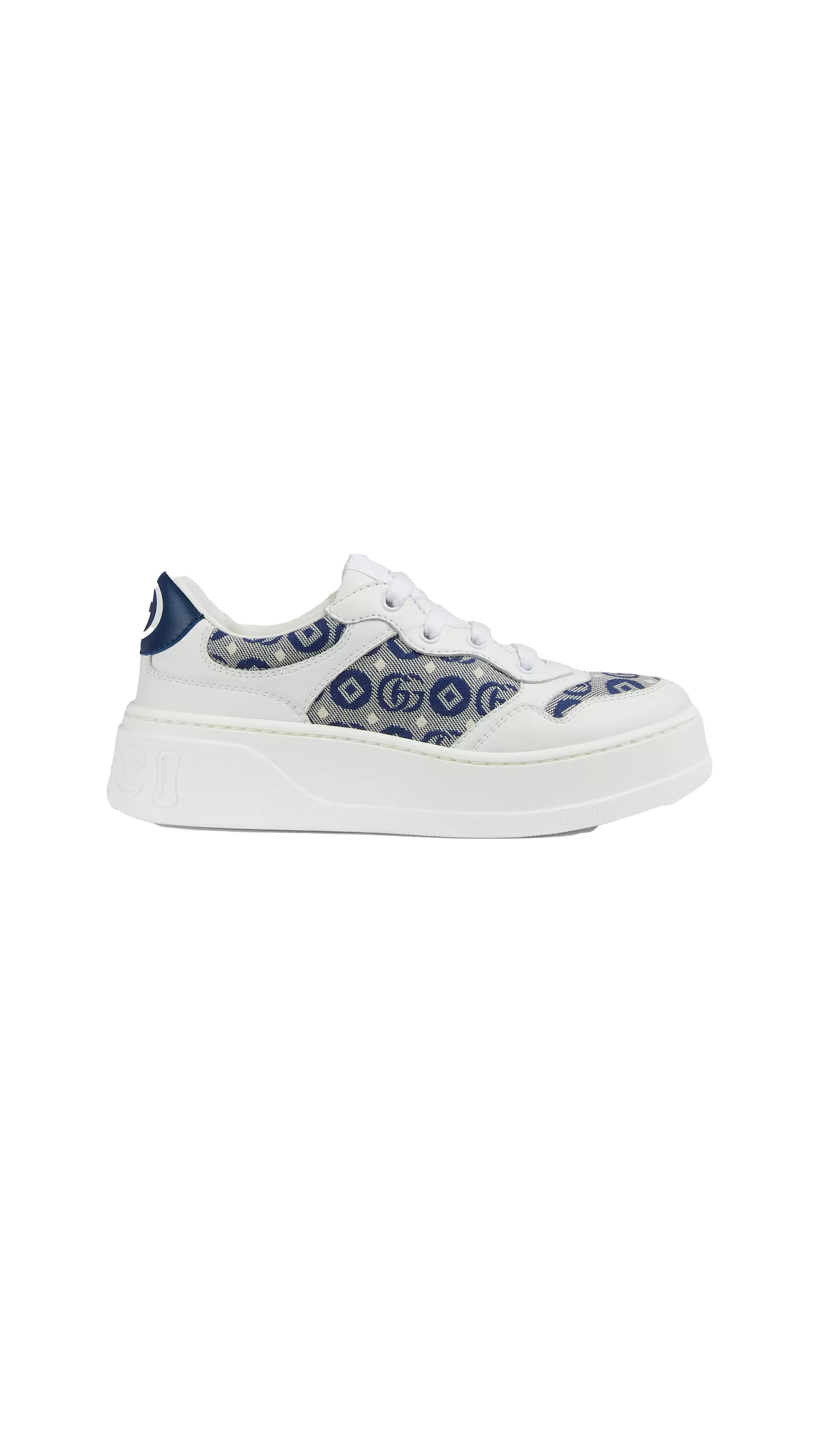 Children's Leather Platform Sneaker - White\Blue