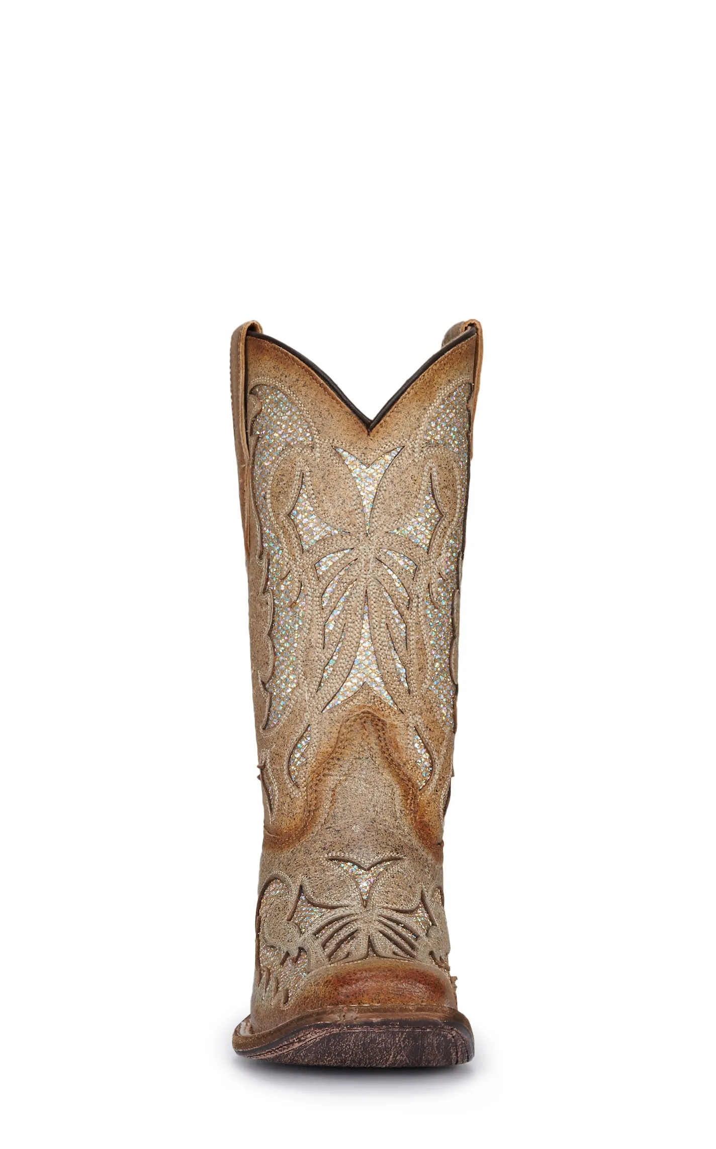 Corral Girl's Tan with Gold Glitter Inlay Square Toe Cowboy Boots