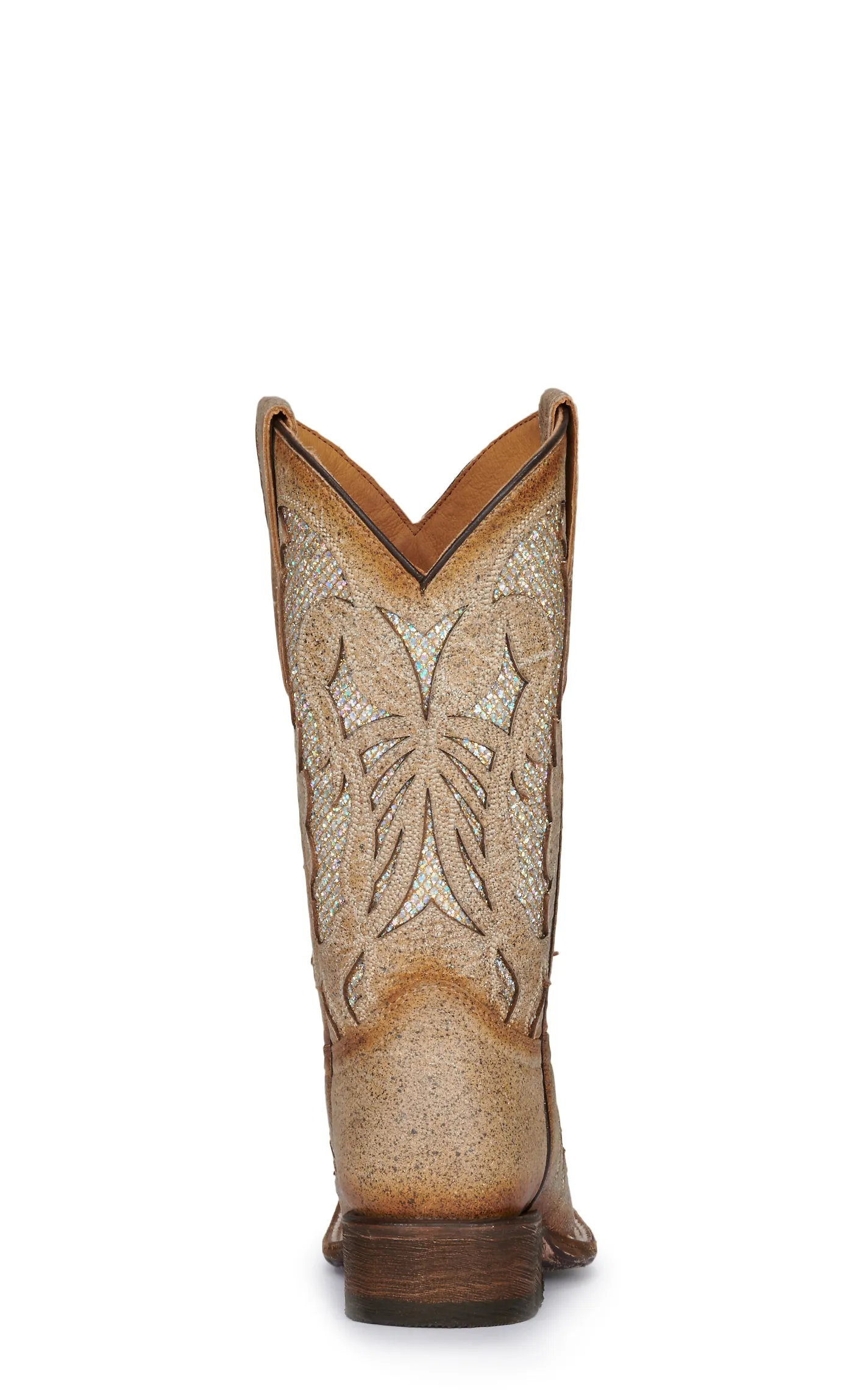 Corral Girl's Tan with Gold Glitter Inlay Square Toe Cowboy Boots