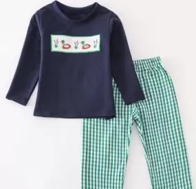 Duck Embroidered Plaid Kid's Set