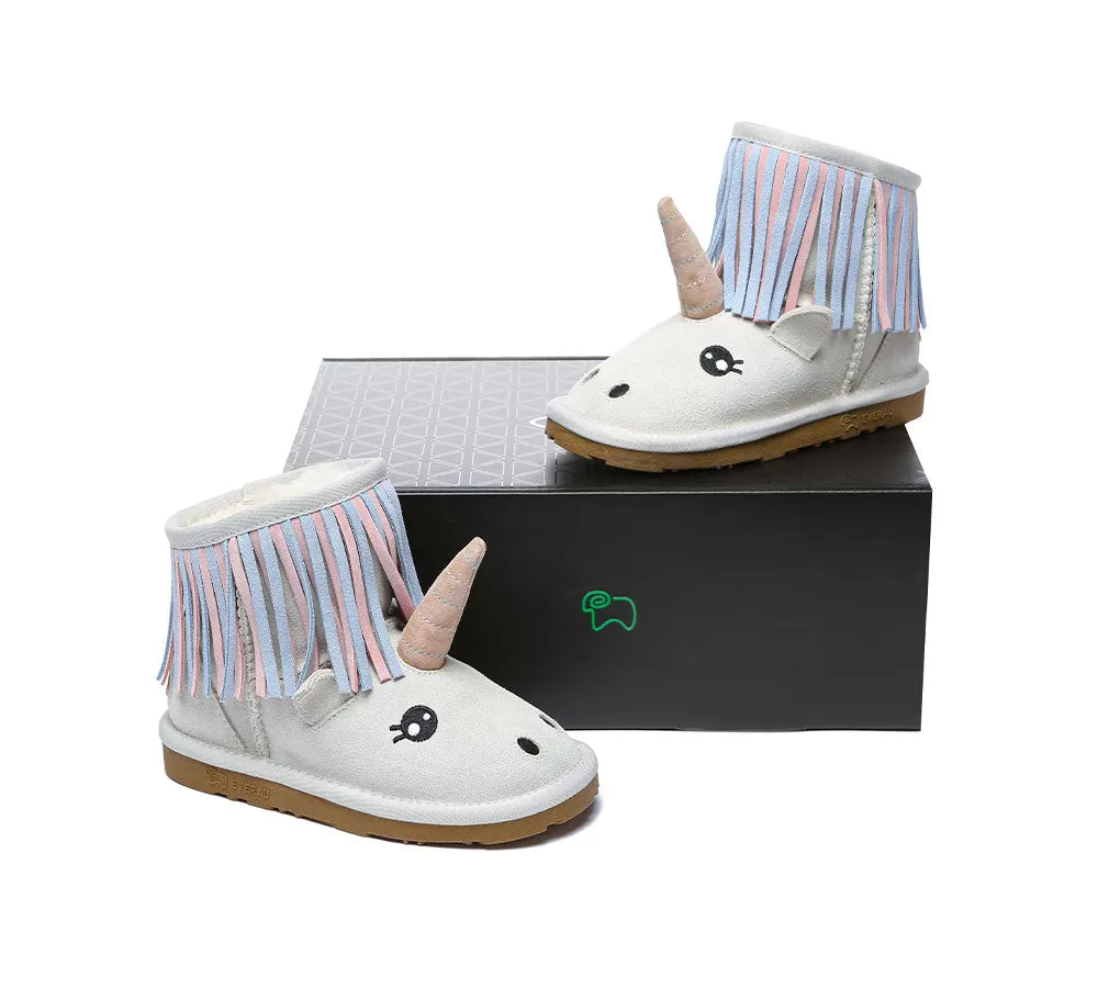 EVERAU Kid Sheepskin Boots Unicorn Kids Plus