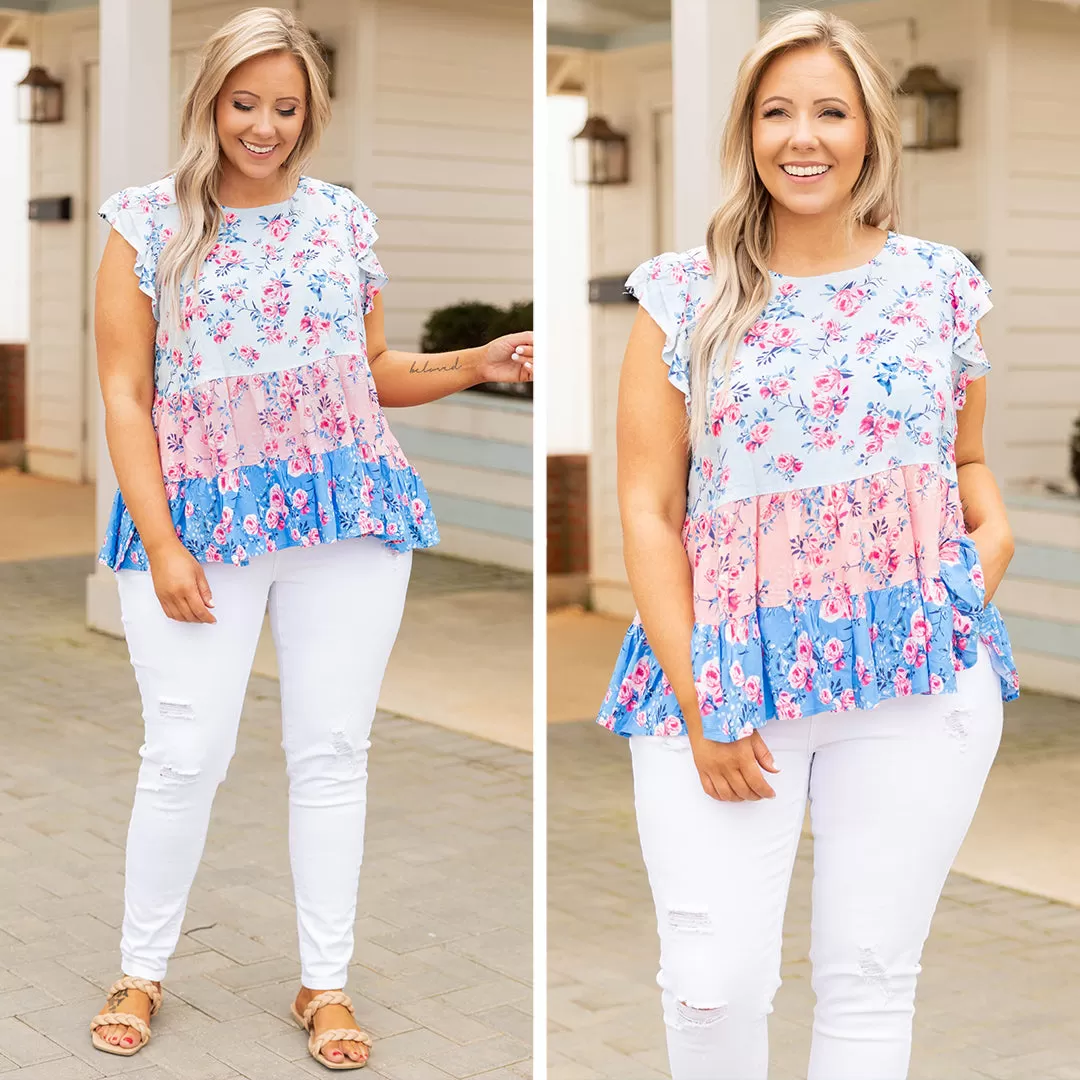 Floral Girl Top, Blue