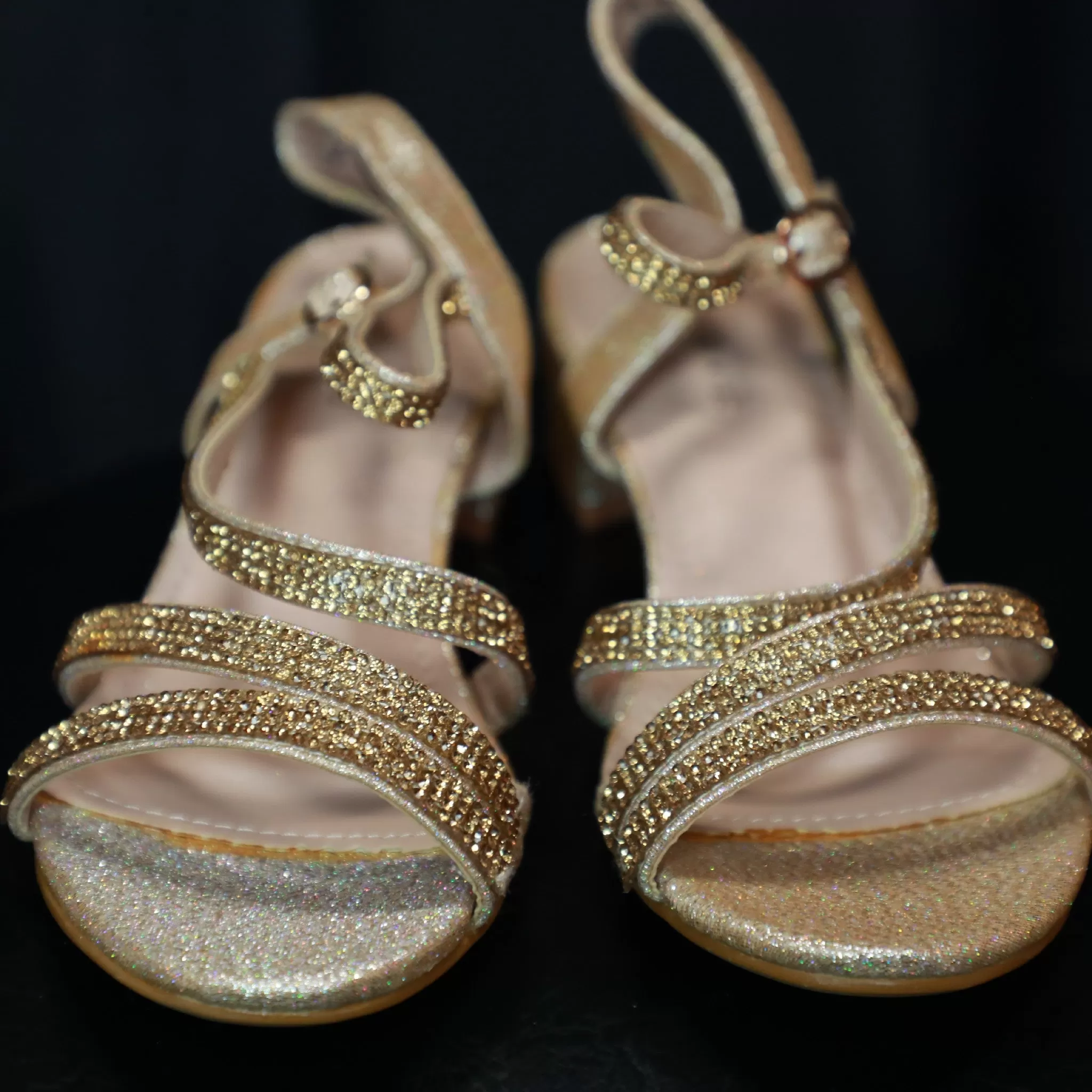 Flower Girl Open Toe low Heel Sandals 04- Gold