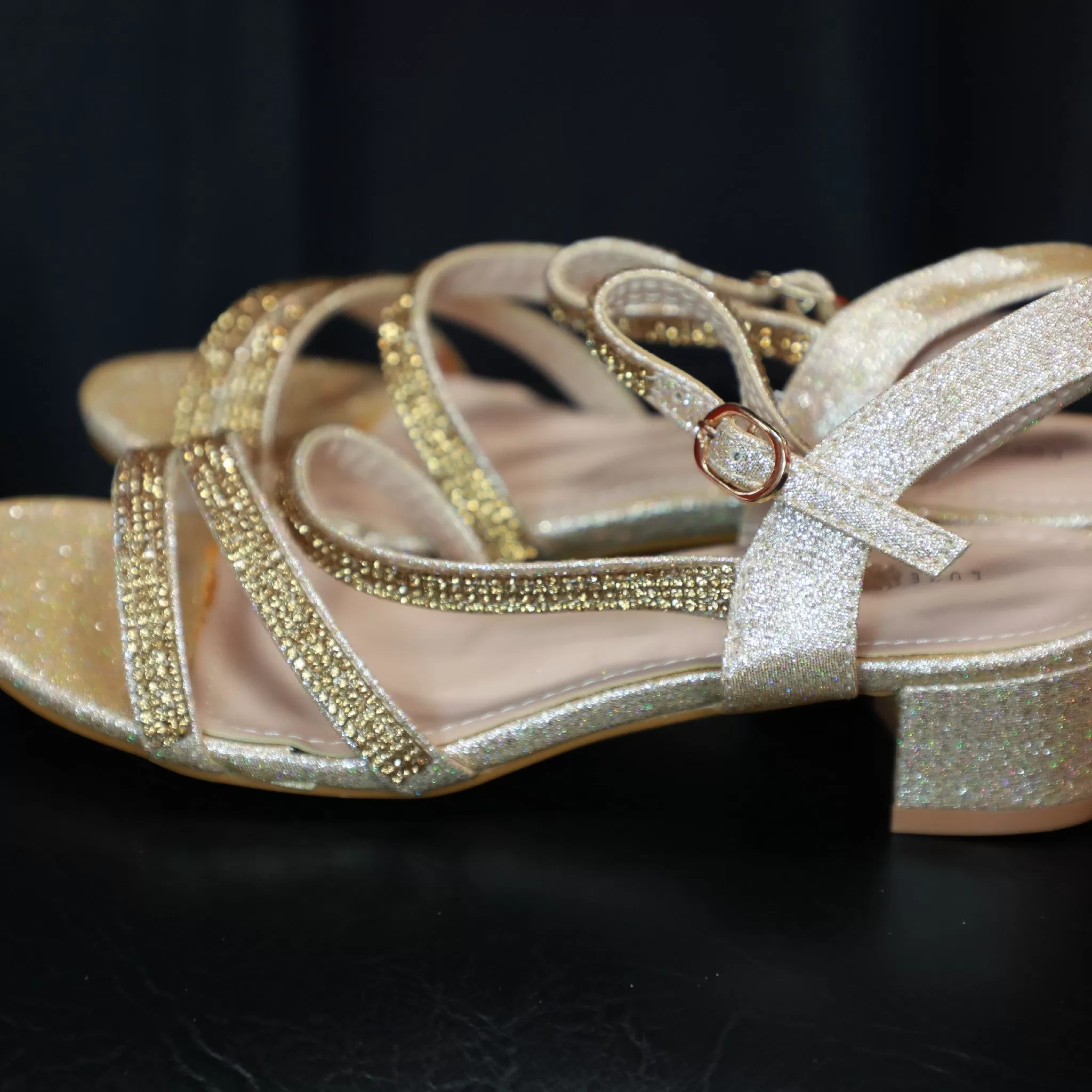 Flower Girl Open Toe low Heel Sandals 04- Gold