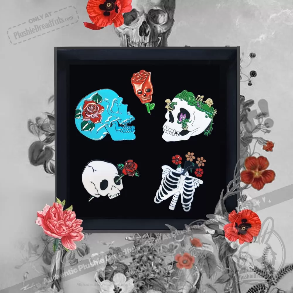 Flower Skull Pin Set