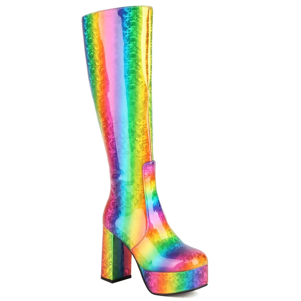 Lady's Platform Knee High Boots Fashion Print Bat Multicolor Thick High Heels