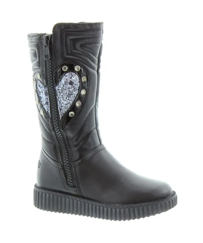 Lelli Kelly Girl's Leather Heart Boots | Black - LK 8530 (CB01)