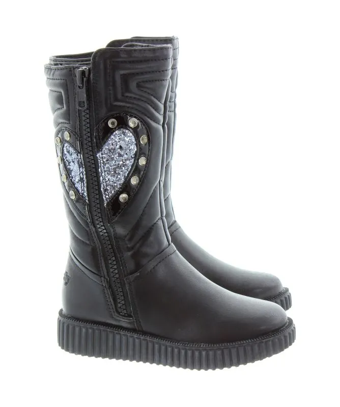 Lelli Kelly Girl's Leather Heart Boots | Black - LK 8530 (CB01)