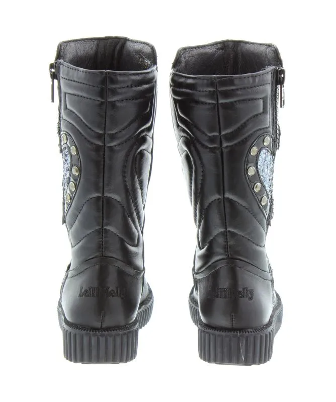 Lelli Kelly Girl's Leather Heart Boots | Black - LK 8530 (CB01)