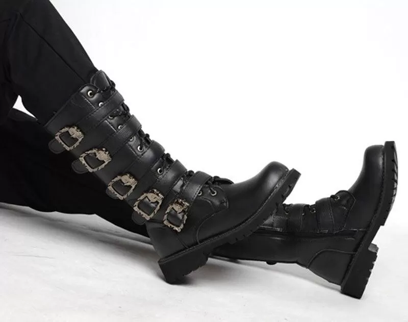 Make a Bold Statement with PU Leather Motorcycle Boots - High Over the Knee Military Combat Boots for a Gothic Touch