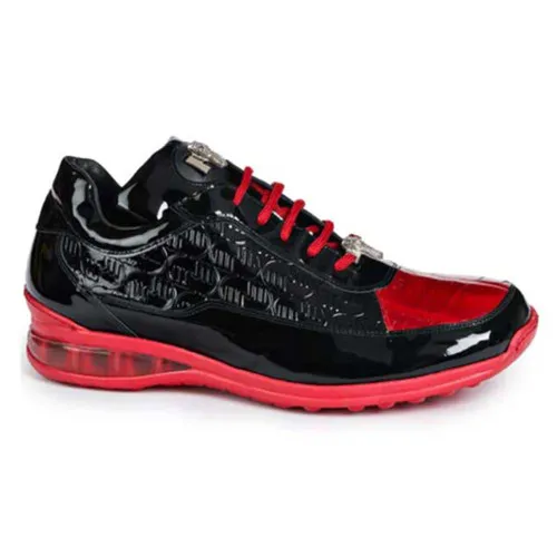 Mauri Bubble Black & Red Baby Crocodile Patent Leather Embossed Men’s Sneaker