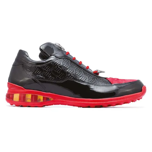 Mauri Bubble Black & Red Baby Crocodile Patent Leather Embossed Men’s Sneaker