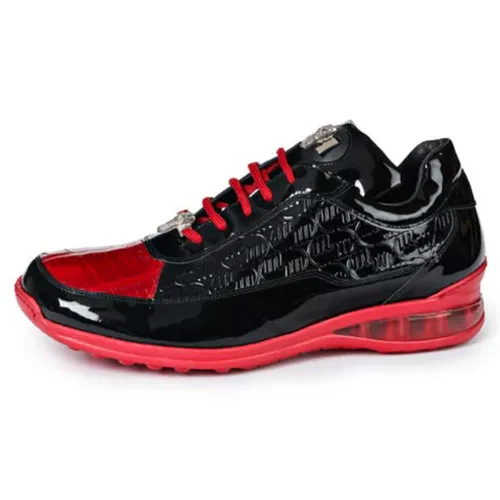 Mauri Bubble Black & Red Baby Crocodile Patent Leather Embossed Men’s Sneaker