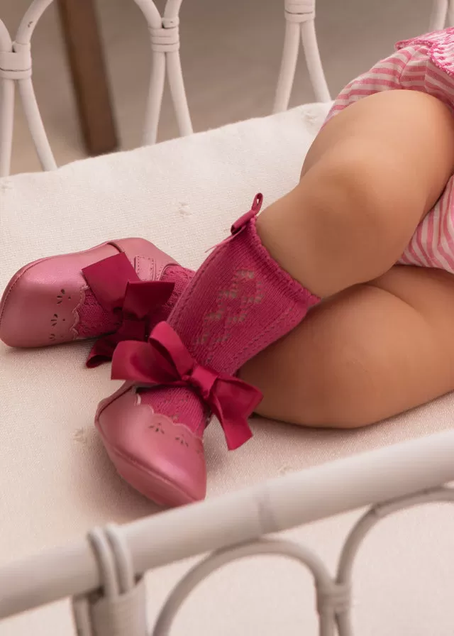 Mayoral Bow buckle shoes for newborn girl - Tulip rose