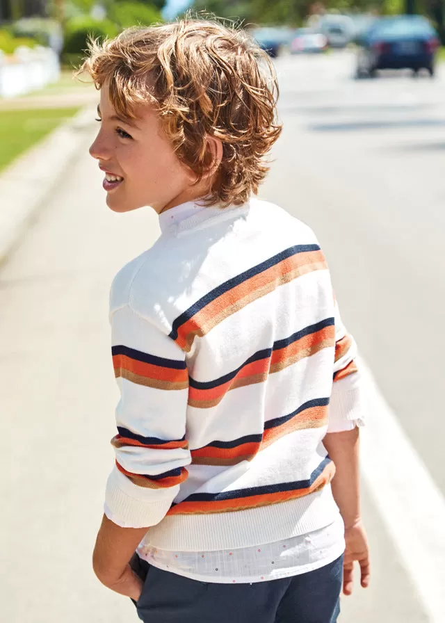 Mayoral Stripes jumper for boy - Grapefruit