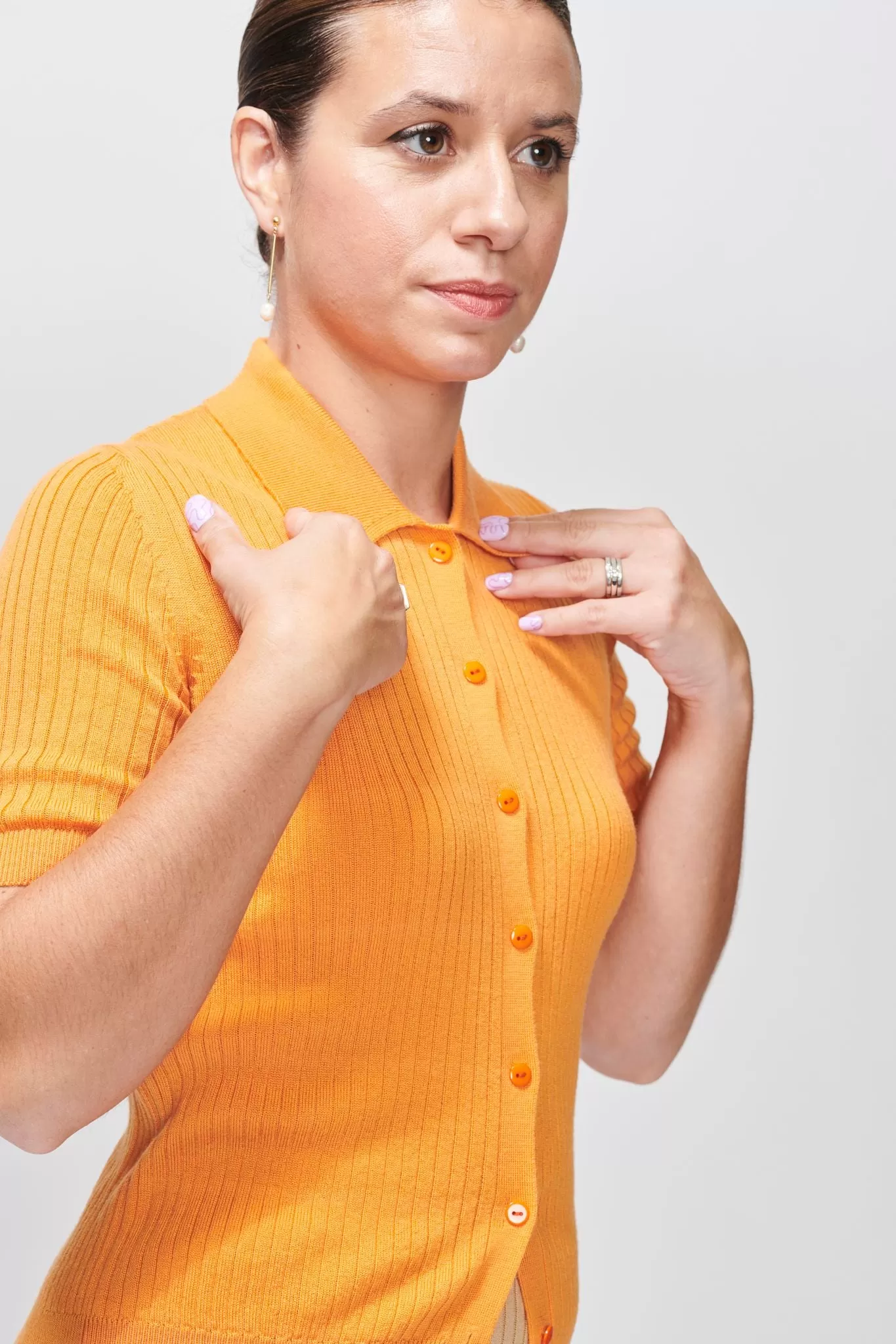 McIntyre Merino - Claire Button Up Polo Soft Orange