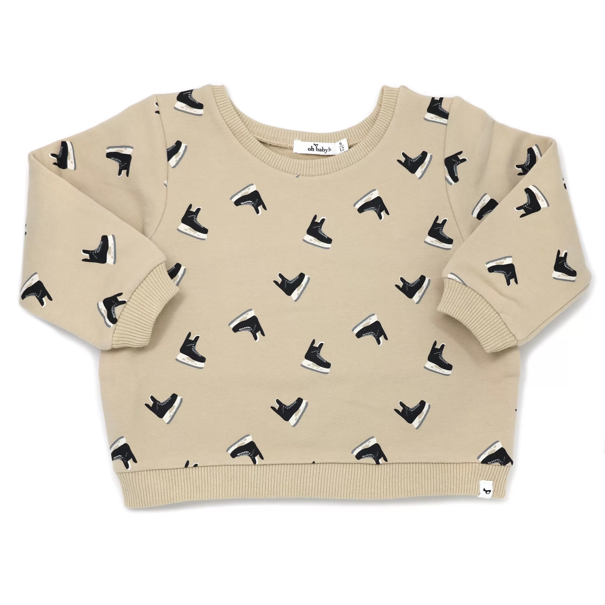 oh baby! Brooklyn Boxy Sweatshirt -Hockey Skate Print - Oat