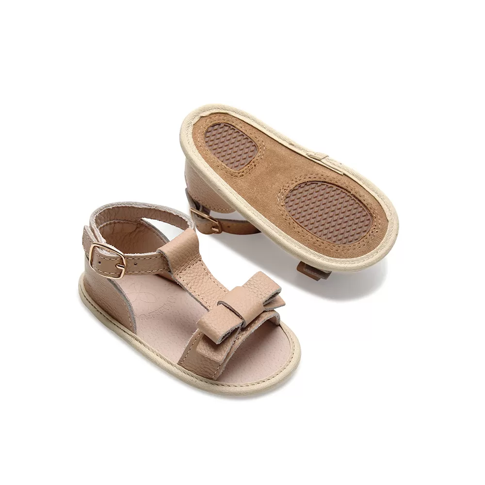 Pale Pecan Leather Baby Bow Sandal