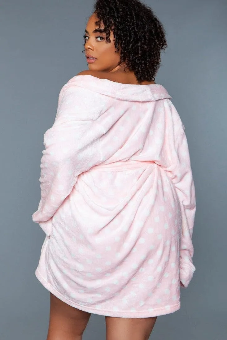 Pink Polka Dots Mid-Length Plush Robe