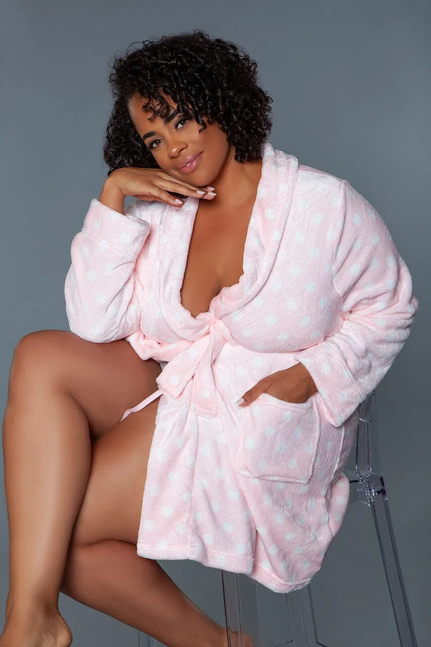 Pink Polka Dots Mid-Length Plush Robe