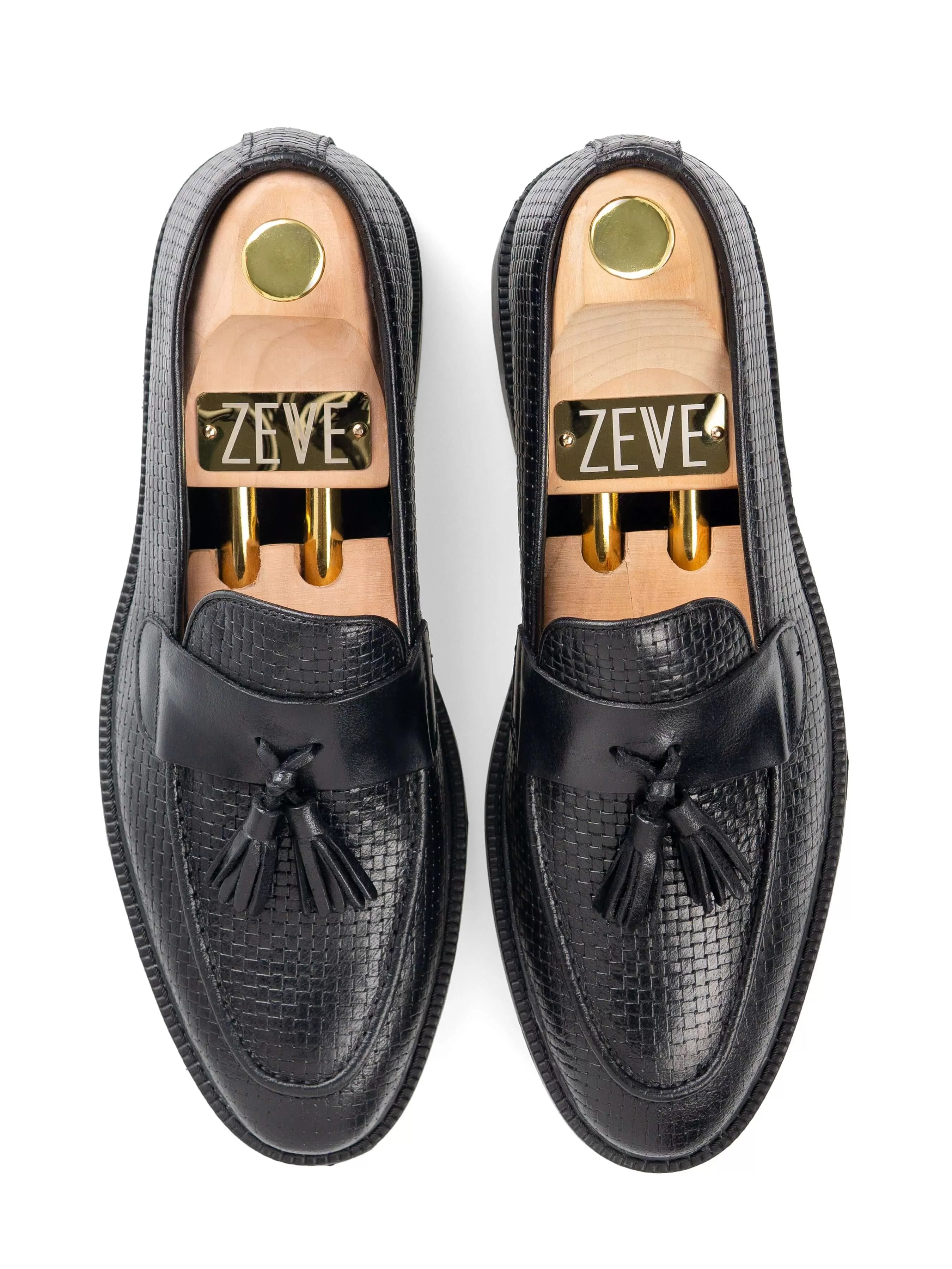 Rocky Tassel Loafer - Black Woven Leather with Solid Strap (Combat Sole)