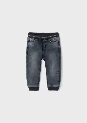 Soft denim joggers for baby boy - Grey