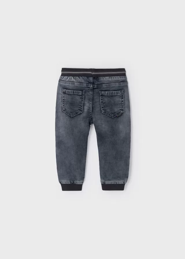 Soft denim joggers for baby boy - Grey