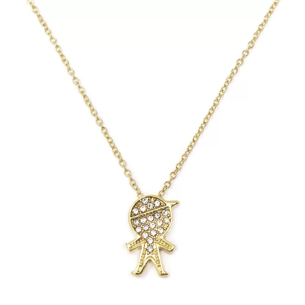 Stainless St Pave Boy Necklace Gld Pl