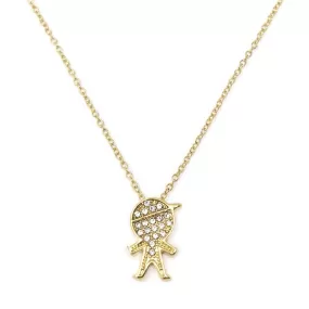 Stainless St Pave Boy Necklace Gld Pl