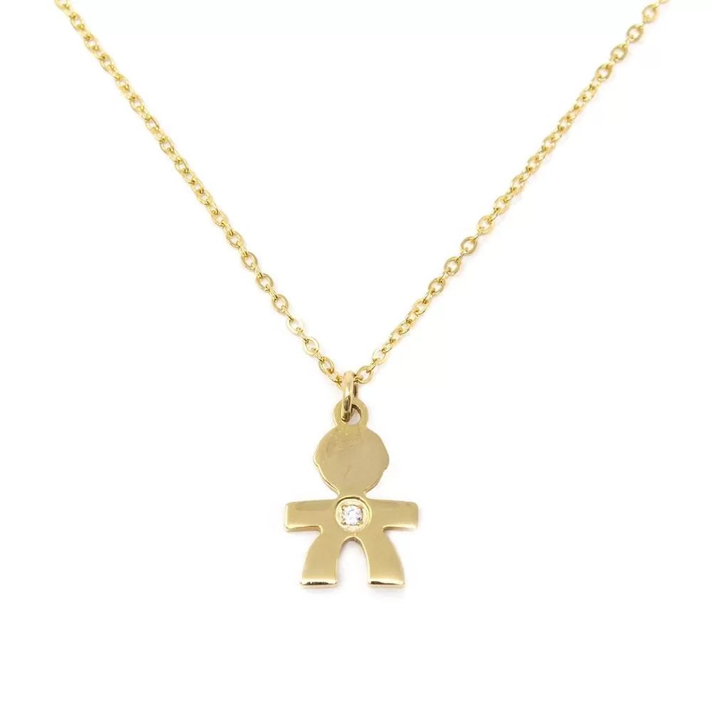 Stainless Steel Crystal Boy Necklace Gold Plated