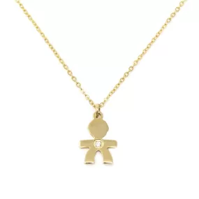 Stainless Steel Crystal Boy Necklace Gold Plated