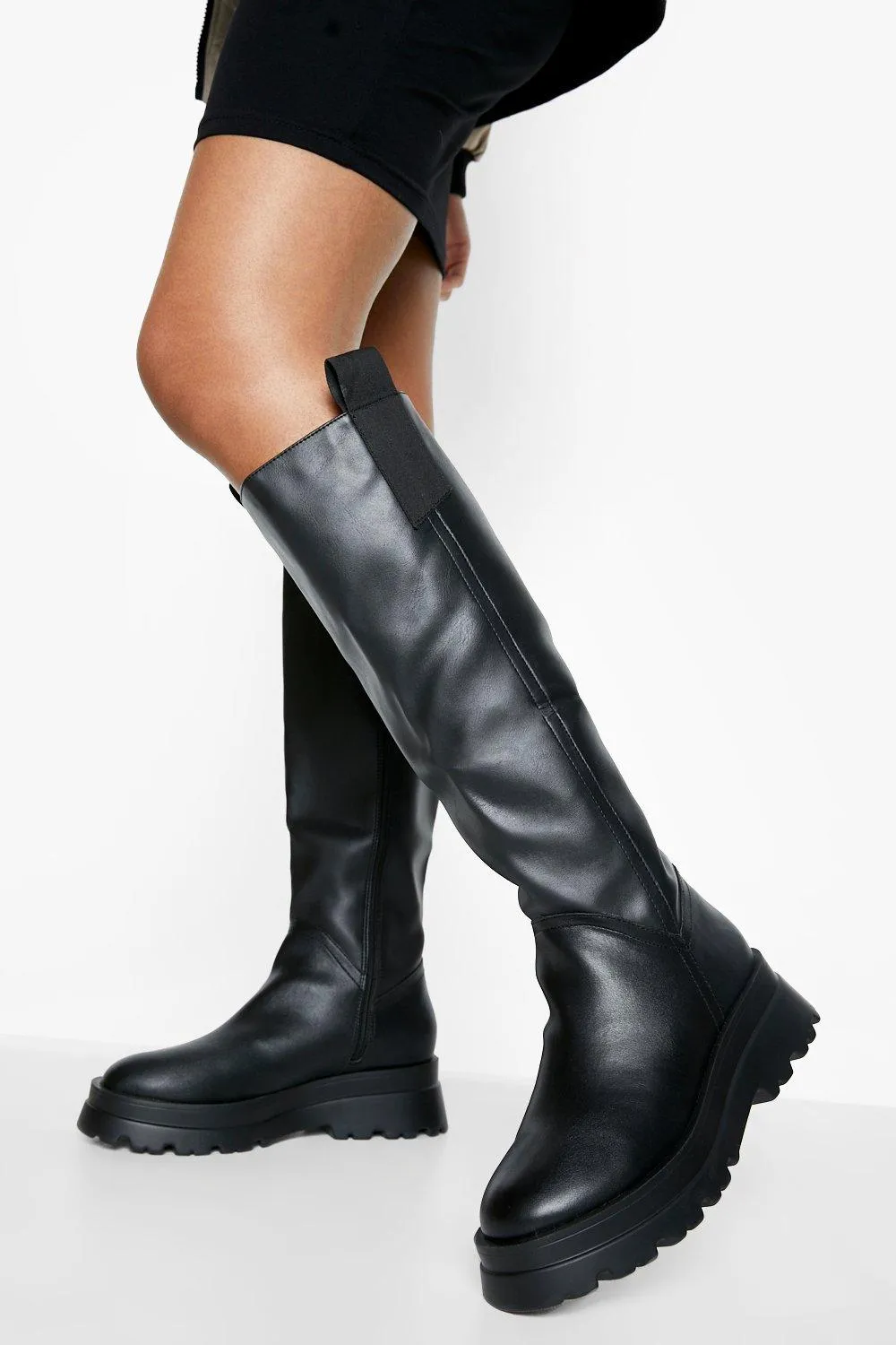 Tab Detail Knee High Boots