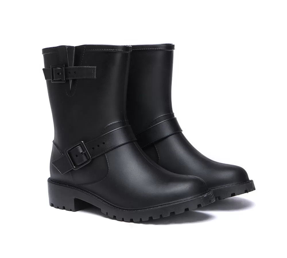 TARRAMARRA Black Rainboots, Gumboots Women Mid Calf With Wool Insole