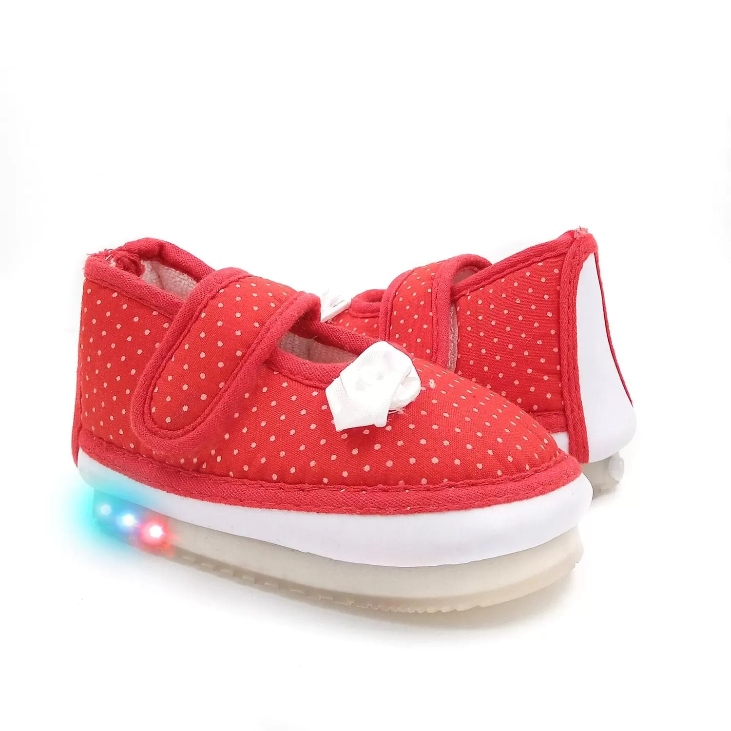 Urbanfeet's Kids LED Light Shoes with Chu Chu Music Sound & Polka Dot Print for Baby Girls and Boys (for 12-24 Months)