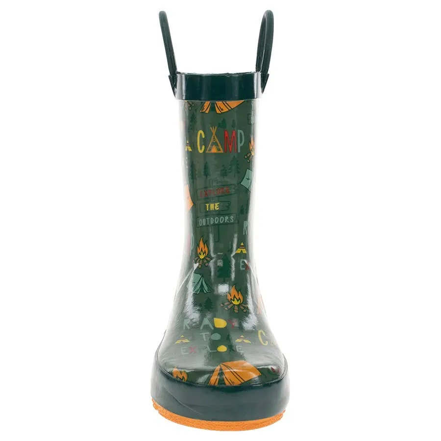 Western Chief Boy's Camp Adventure Print Rubber Rain Boots - Pine